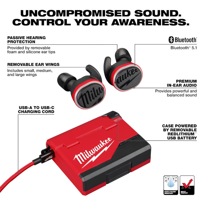 Milwaukee REDLITHIUM USB Bluetooth Jobsite Ear Buds