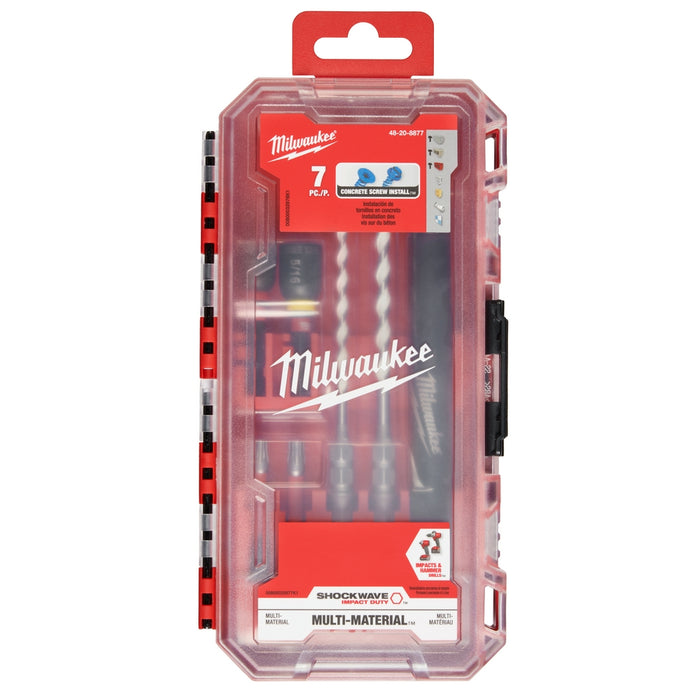 Milwaukee 7PC SHOCKWAVE Multi-Material Drill Bit Concrete Screw Install Kit