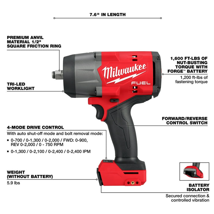 Milwaukee M18 FUEL 1/2" High Torque Impact Wrench w/ Friction Ring - Tool Only