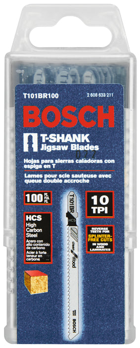 Bosch 100 pc. 4" 10 TPI Reverse Pitch Clean For Wood T-Shank Jig Saw Blades