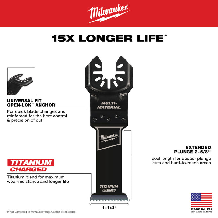 Milwaukee OPEN-LOK™ 1-1/4" TITANIUM CHARGED™ Bi-Metal Multi-Material Multi-Tool Blade