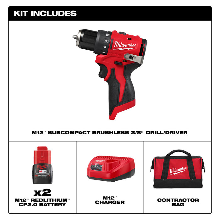 Milwaukee M12 Subcompact Brushless 3/8" Drill/Driver Kit
