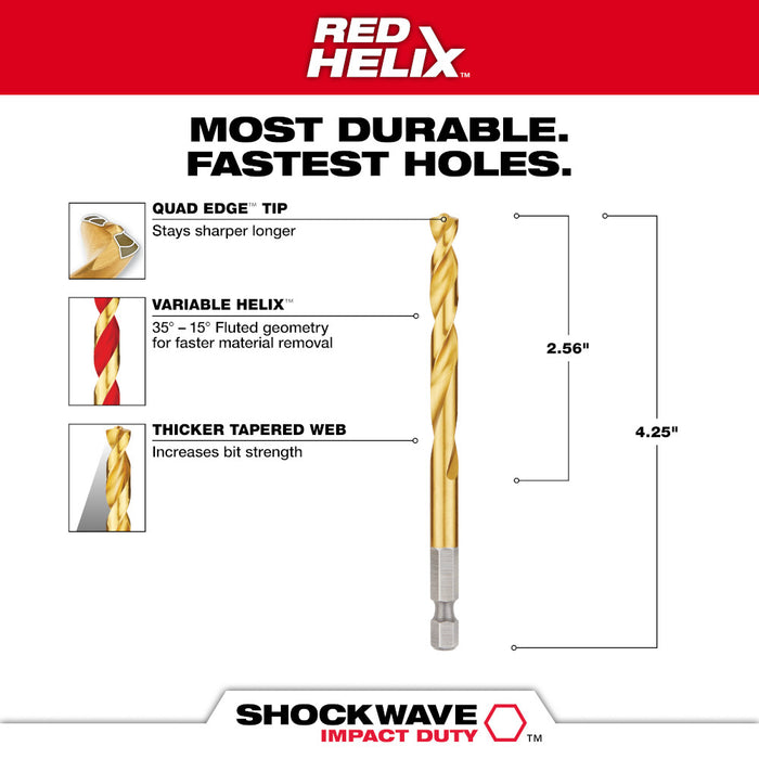 Milwaukee SHOCKWAVE Impact Duty RED HELIX Titanium Drill Bit
