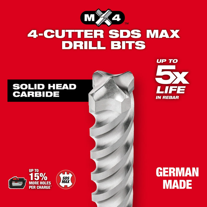 Milwaukee SDS Plus MX4 4-Cutter Drill Bit Kit - 8 Piece