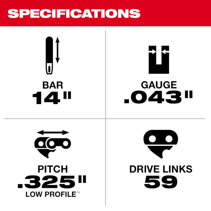 Milwaukee 14" Top Handle Chainsaw Guide Bar