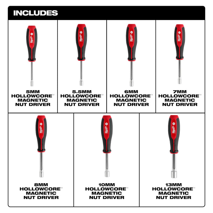 Milwaukee 7 pc. HollowCore™ Magnetic Nut Driver Set - Metric