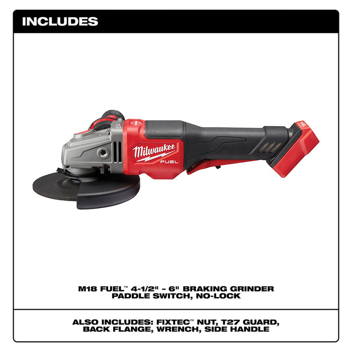 Milwaukee M18 FUEL 4-1/2"-6" No Lock Braking Grinder w/ Paddle Switch  - Tool Only