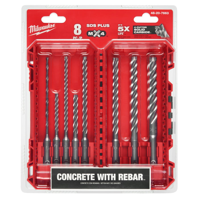 Milwaukee SDS Plus MX4 4-Cutter Drill Bit Kit - 8 Piece