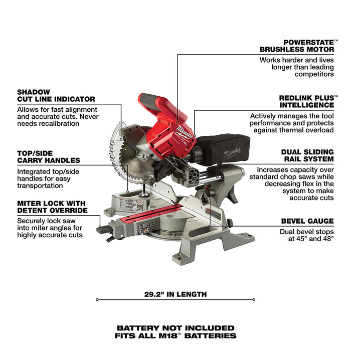 Milwaukee M18 FUEL Cordless 7-1/4" Dual Bevel Sliding Compound Miter Saw  - Tool Only