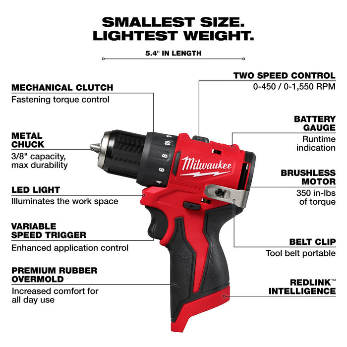 Milwaukee M12 Subcompact Brushless 3/8" Drill/Driver - Tool Only
