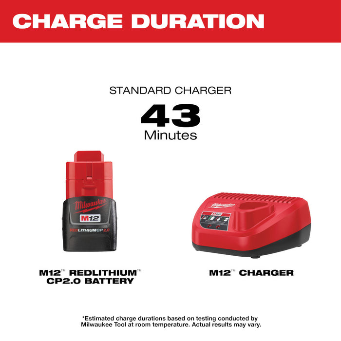 Milwaukee M12 REDLITHIUM 2.0Ah Battery and Charger Starter Kit