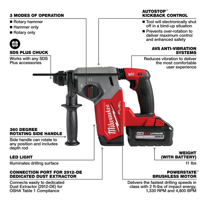 Milwaukee M18 FUEL Cordless 1" SDS Plus Rotary Hammer Kit