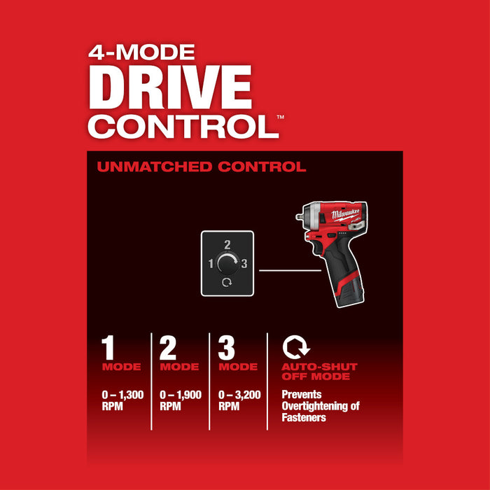 Milwaukee M12 FUEL Cordless Stubby 1/4" Impact Wrench  - Tool Only