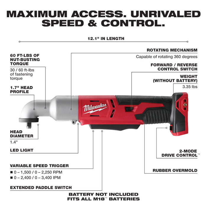 Milwaukee M18 Cordless 2-Speed 3/8" Right Angle Impact Wrench  - Tool Only