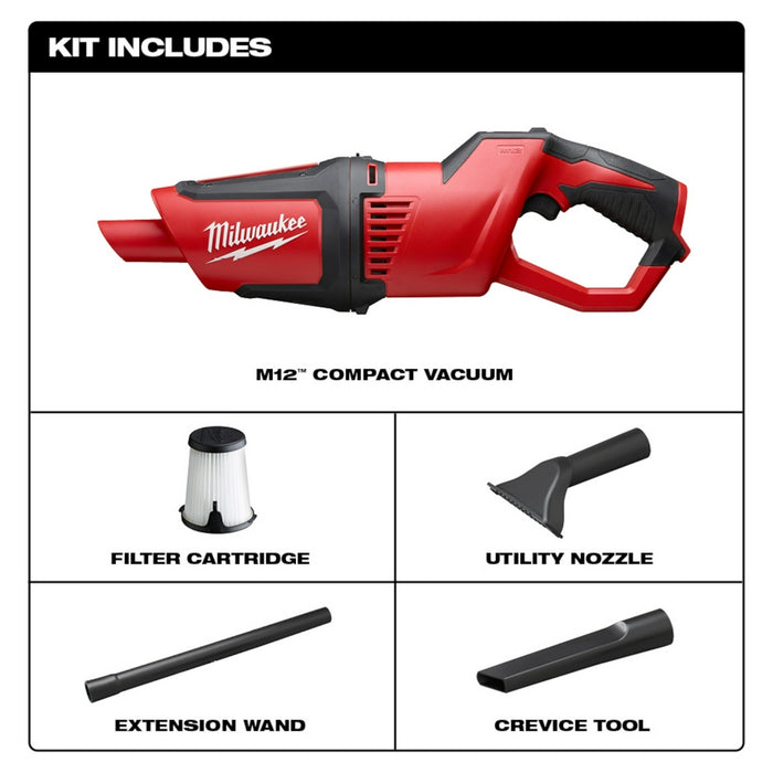 Milwaukee M12 Cordless Compact Vacuum - Tool Only