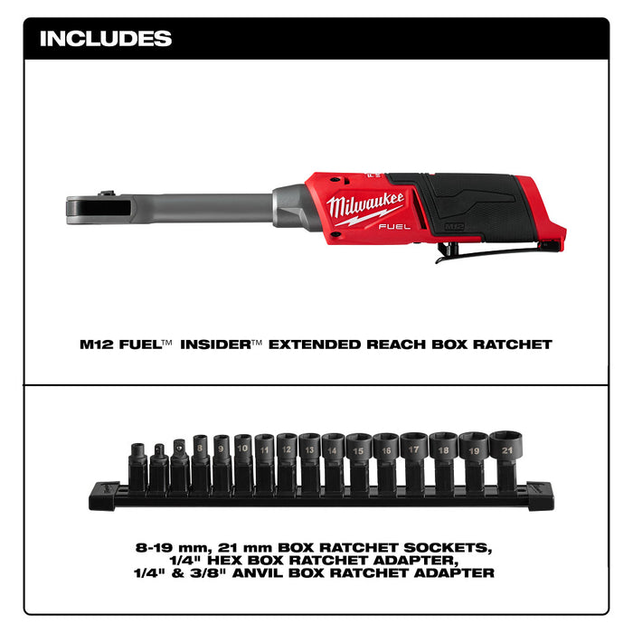 Milwaukee M12 FUEL™ INSIDER™ Extended Reach Box Ratchet - Tool Only