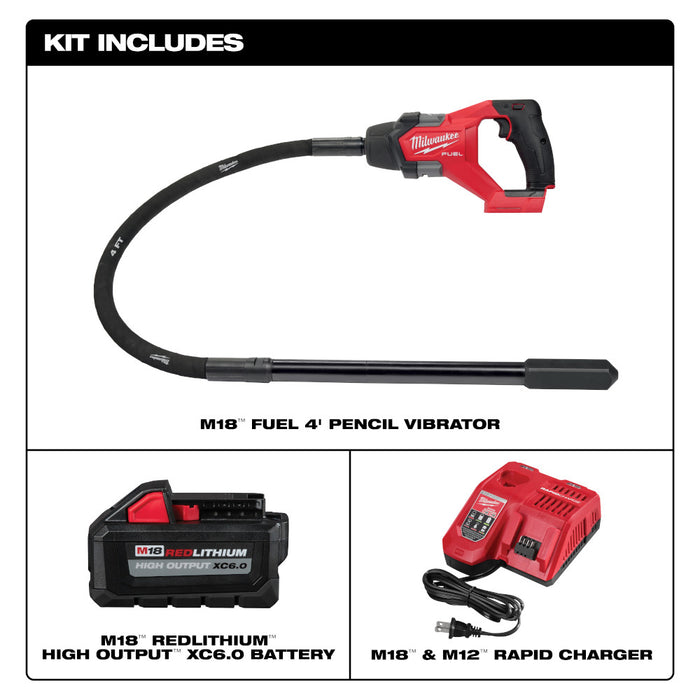 Milwaukee M18 FUEL 4ft Concrete Pencil Vibrator Kit