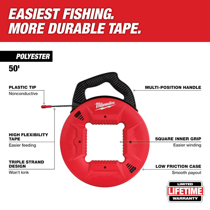 Milwaukee 50ft Polyester Fish Tape w/ Non-Conductive Tip