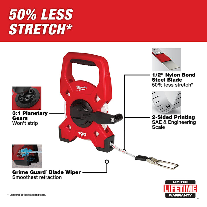 Milwaukee 100 Ft. Steel Open Reel Long Tape Measure