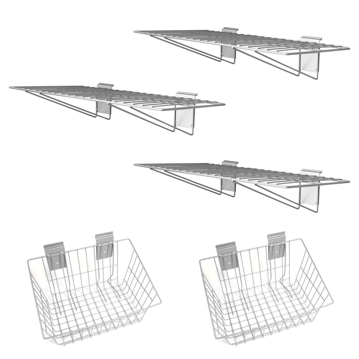 Crownwall 5 Piece Shelf & Basket Kit Slatwall Accessory