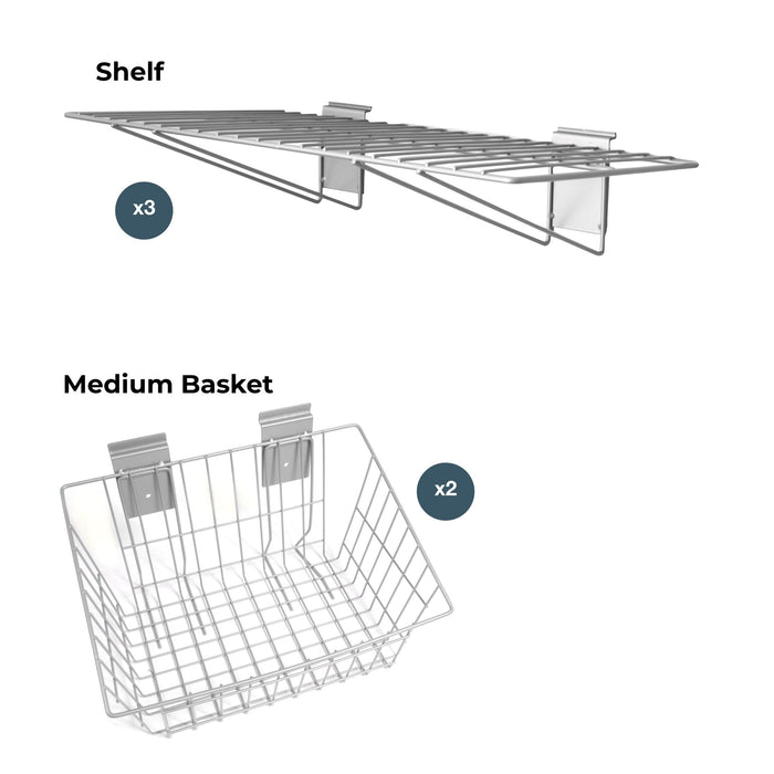 Crownwall 5 Piece Shelf & Basket Kit Slatwall Accessory