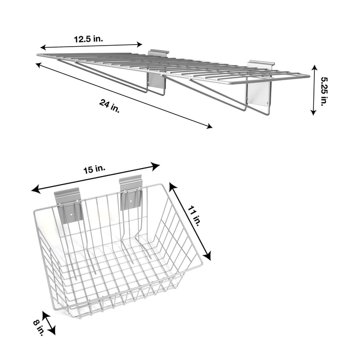 Crownwall 5 Piece Shelf & Basket Kit Slatwall Accessory