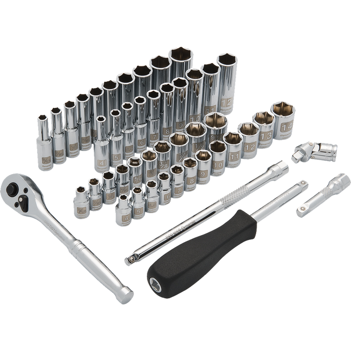 Dynamic 1/4" Drive, 47 Piece 6 Point Standard/Deep, SAE/Metric Socket Set, 3/16" - 9/16", 4mm - 14mm