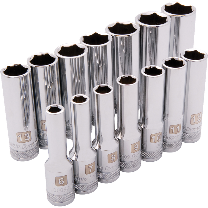 Dynamic 3/8" Drive, 14 Piece 6 Point Deep Metric Socket Set, 6mm - 19mm