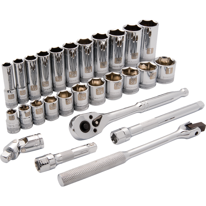 Dynamic 3/8" Drive, 27 Piece 6 Point Standard/Deep SAE Socket Set, 3/8" - 1"