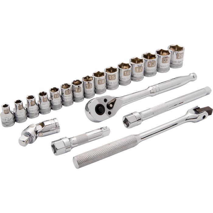 Dynamic 3/8" Drive, 20 Piece 6 Point Standard/Deep Metric Socket Set, 6mm - 20mm