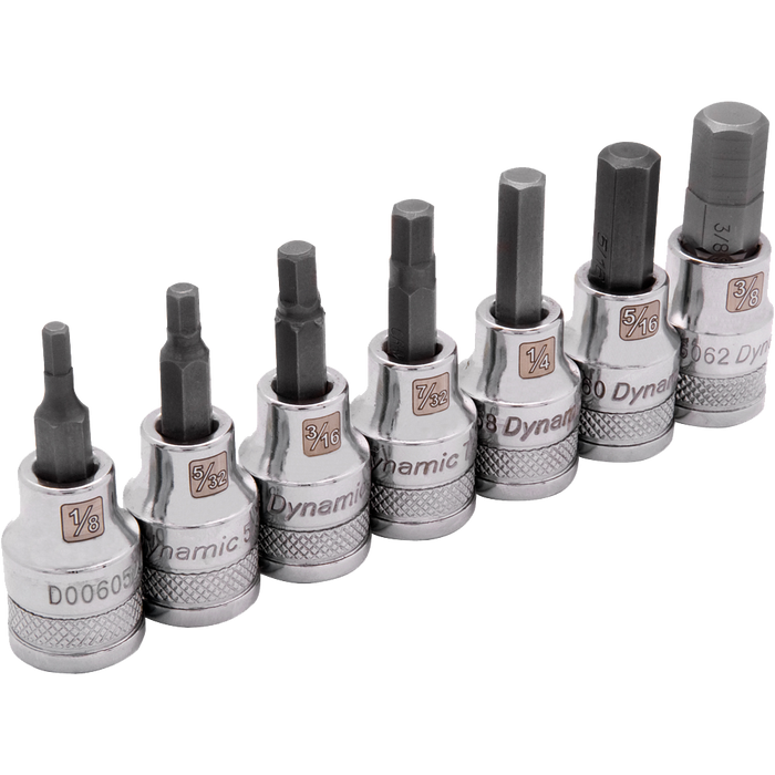 Dynamic 3/8" Drive 7 pc. SAE Standard Length Hex Socket Set - 1/8" - 3/8"'