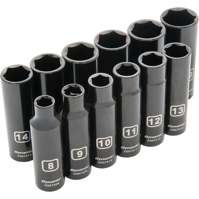 Dynamic 3/8" Drive, 12 Piece 6 Point Deep Impact Metric Socket Set, 8mm - 19mm
