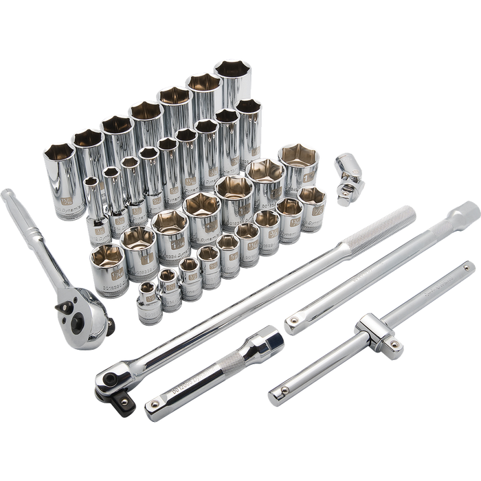 Dynamic 1/2" Drive, 38 Piece Standard/Deep SAE Socket Set, 3/8" - 1-5/16"