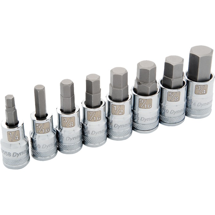 Dynamic 1/2" Drive, 8 Piece Standard Hex Key SAE Socket Set, 1/4" - 3/4"