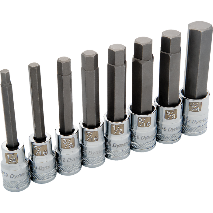 Dynamic 1/2" Drive, 8 Piece Long Hex Key SAE Socket Set, 1/4" - 3/4"
