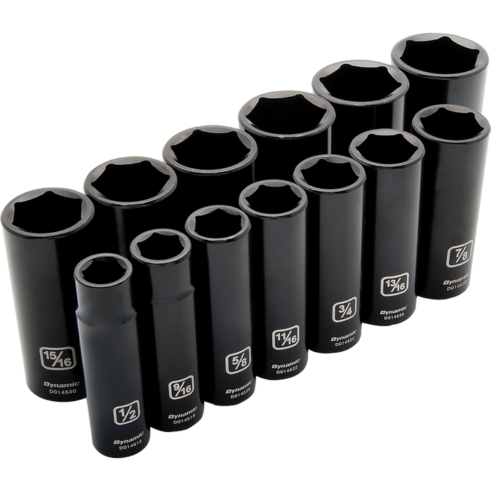 Dynamic 1/2" Drive, 13 Piece, 6 Point Deep Impact SAE Socket Set, 1/2" - 1-1/4"