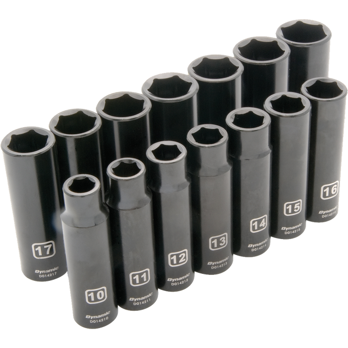 Dynamic 1/2" Drive, 14 Piece, 6 Point Deep Impact Metric Socket Set, 10mm - 23mm