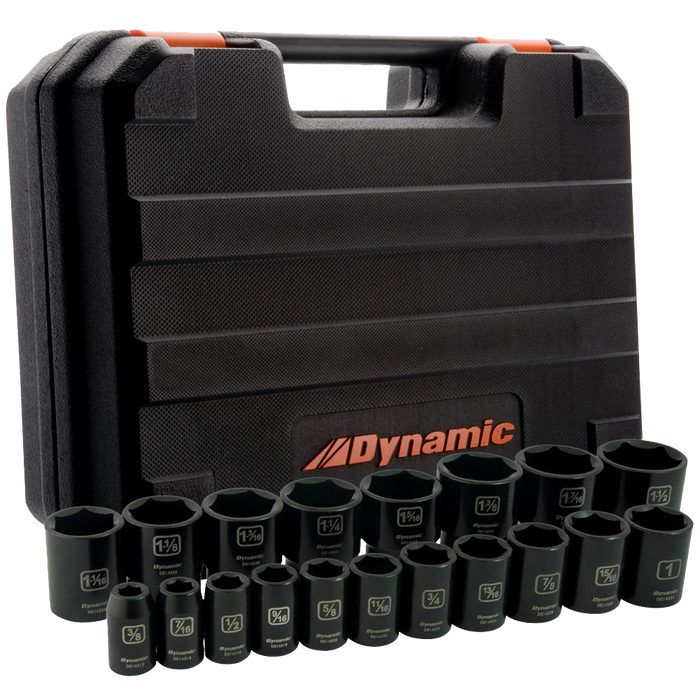 Dynamic 1/2 Drive, 19 Piece, 6 Point Standard SAE Impact Socket Set