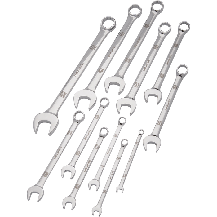 Dynamic 12 Piece, Mirror Chrome Finish, Combination SAE Wrench Set, 1/4" - 15/16"