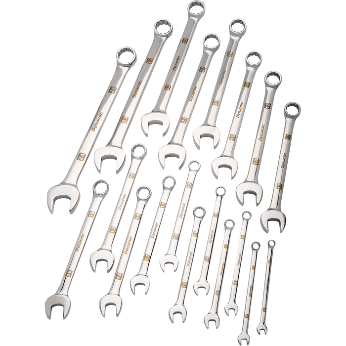 Dynamic 19 Piece, Mirror Chrome Finish, Combination Metric Wrench Set, 6mm - 24mm
