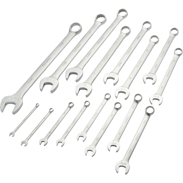 Dynamic 16 Piece, Satin Finish Contactor Series, Combination SAE Wrench Set, 1/4" - 1-1/4"