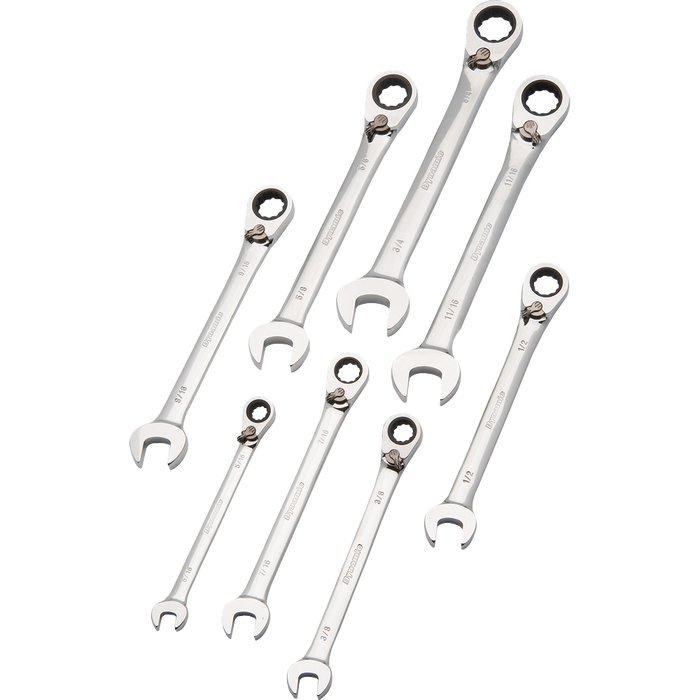 Dynamic 8 pc. SAE Reversible Combination Ratcheting Wrench Set - 5/16" - 3/4"