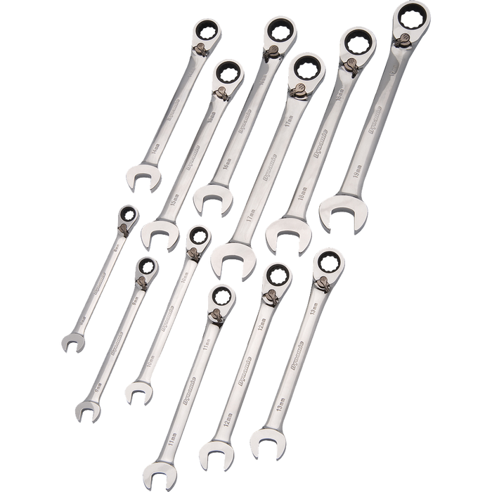 Dynamic 12 Piece, Reversible Combination Metric Ratcheting Wrench Set, 8mm - 19mm