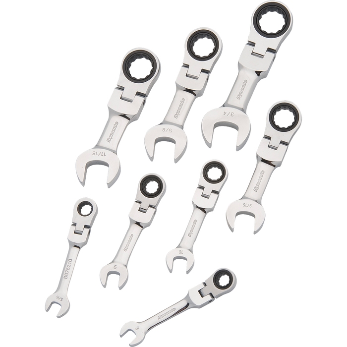 Dynamic 8 pc. SAE Stubby Flex Head Combination Ratcheting Wrench Set - 5/16" - 3/4"