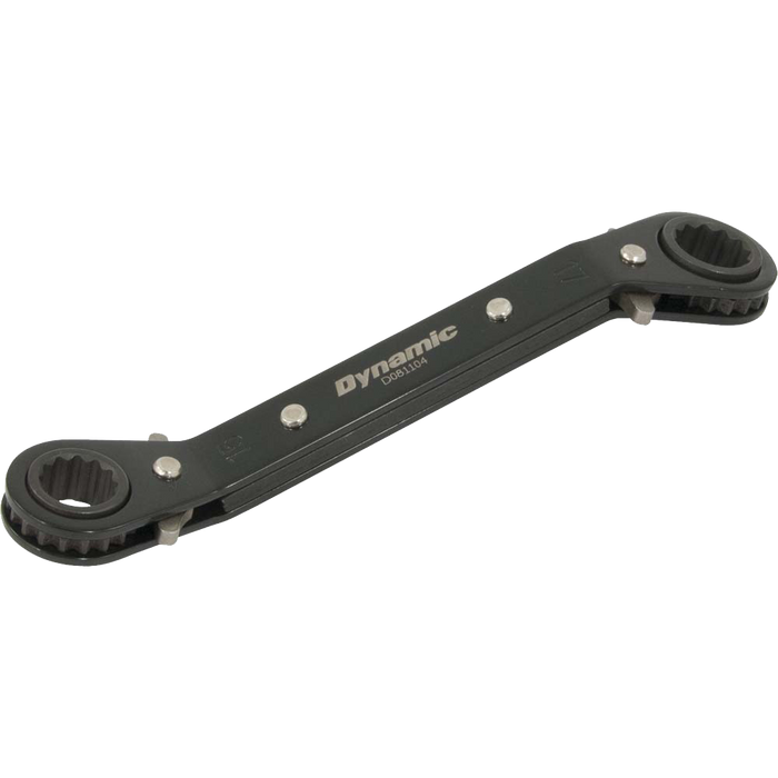Dynamic 15mm x 17mm, 25° Offset Double Box End Ratcheting Wrench