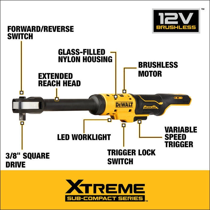 DeWalt XTREME™ 12V MAX Brushless 3/8" Drive Extended Reach Ratchet - Tool Only