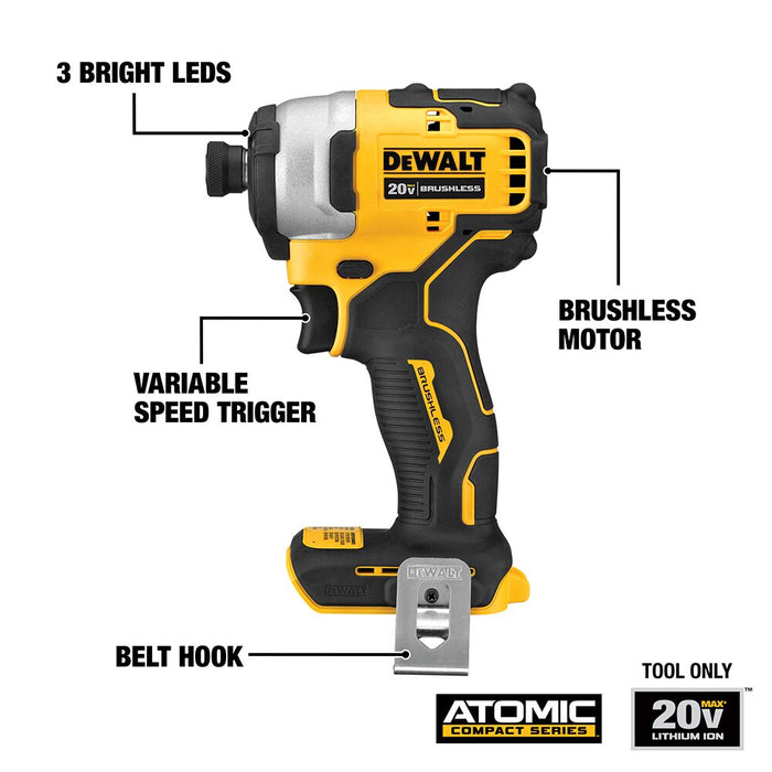 DeWalt ATOMIC™ 20V MAX Brushless Compact 1/4" Impact Driver - Tool Only