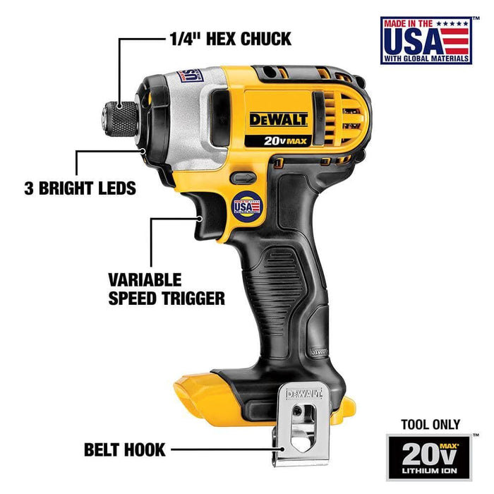 DeWalt 20V MAX Cordless 1/4" Impact Driver - Tool Only