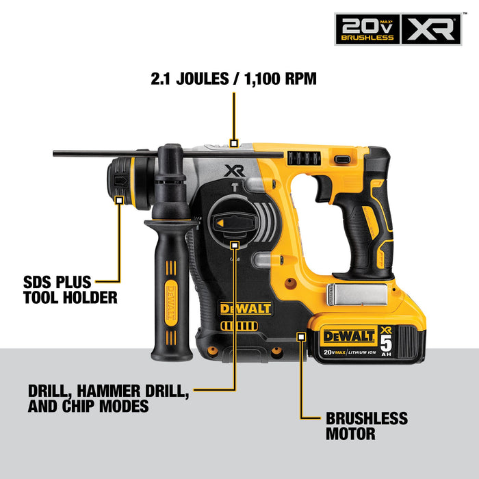 DeWalt 20V MAX XR Brushless 1" SDS Plus L-Shape Rotary Hammer Kit