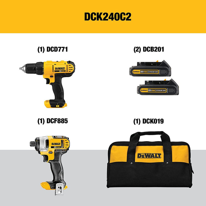 DeWalt 20V Li-Ion Compact Drill & Impact Kit (DCD771 + DCF885)